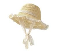FVCTGHZ Cappello da spiaggia estivo da donna in pizzo di paglia, pieghevole, con tesa larga, fresco ed elegante, protezione solare(Beige 1PC)