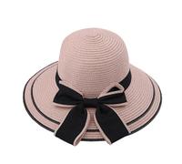FVCTGHZ Cappello da spiaggia versatile da donna, con fiocco grande e protezione solare, primaverile ed estivo, in paglia intrecciata(Pink)