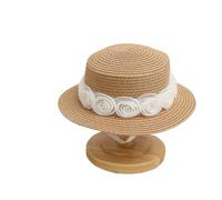 FVCTGHZ Cappello di paglia alla moda for genitori e figli, da viaggio, da spiaggia, con fiori di rosa, in pizzo, da spiaggia, da donna e da bambina(Khaki 1PC,Kids(52-54cm))