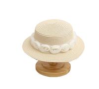 FVCTGHZ Cappello di paglia alla moda for genitori e figli, da viaggio, da spiaggia, con fiori di rosa, in pizzo, da spiaggia, da donna e da bambina(Beige 1PC,Kids(52-54cm))