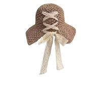 FVCTGHZ Cappello di paglia da donna, con fiocco in pizzo, lavorato all'uncinetto, estivo, parasole, cappello da sole pieghevole alla moda, cappello da spiaggia(Khaki 1PC)