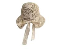 FVCTGHZ Cappello di paglia da donna, con fiocco in pizzo, lavorato all'uncinetto, estivo, parasole, cappello da sole pieghevole alla moda, cappello da spiaggia(Beige 1PC)