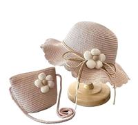 FVCTGHZ Cappello estivo da bambino con fiori in paglia e borsa a mano, set da 2 pezzi for bambini, berretto da sole con visiera e protezione UV.(Pink set)