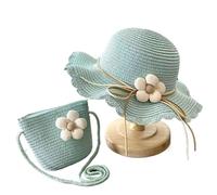 FVCTGHZ Cappello estivo da bambino con fiori in paglia e borsa a mano, set da 2 pezzi for bambini, berretto da sole con visiera e protezione UV.(Blue hat)