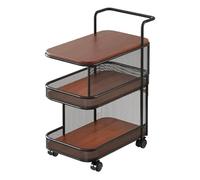 FVCTGHZ Movable Snack Storage Rack Rolling Cart,Multi-Functional 2-Tier Coffee Table Trolley,Night Stand(Black pomelo wood board)