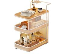 FVCTGHZ Movable Snack Storage Rack Rolling Cart,Multi-Functional 2-Tier Coffee Table Trolley,Night Stand(White original wood board)