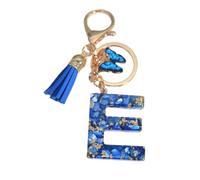 FVCTGHZ Portachiavi Portachiavi con 26 lettere in resina blu glitterata, ciondolo con iniziali nappa farfalla delicata for donna, uomo, borsa, ciondolo, portachiavi for auto, accessori(E)