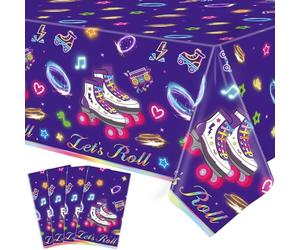 FVEOCR Confezione da 4 coperture per tavoli da pattinaggio a rotelle, tovaglia Let's Roll per feste a tema skate, decorazione per feste a tema anni '80 e '90, stile retrò, hip hop, pattinaggio a