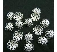 FVFIJH 200 pezzi 10 mm tappi per perline in metallo a forma di fiore cavo connettori per perline fai da te accessori per gioielli alla moda - argento - 10 mm