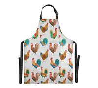 FVFV Galli Pollo Colorato Impermeabile Grembiule Cucina Cuoco Grembiuli da Cameriera con Tracolla Regolabile a 2 Tasche per Bar Giardino Donne Uomini