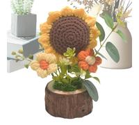 FVPKYUR Crochet Flower in vaso, uncinetto girasole, piccola statua all'uncinetto a maglia con, girasole | cruscotto, bouquet artificiale per il tavolo, per il compleanno o per