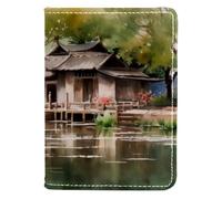 FVQL Custodia per passaporto da viaggio, 10,2 x 14,9 cm, pittura sul lago e sulla casa, Multicolor5212, 10x14cm/4x5.5 in