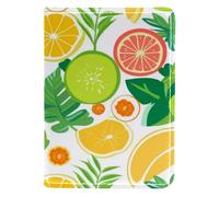FVQL Custodia per passaporto da viaggio, 10 x 14 cm, in ecopelle, con foglie e frutti di limone, arancia, Multicolore 3641, 10x14cm/4x5.5 in