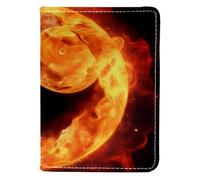 FVQL Custodia per passaporto da viaggio, 10 x 14 cm, in ecopelle, motivo artistico con yin yang e fuoco, Multicolore 3574, 10x14cm/4x5.5 in