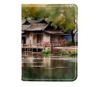 FVQL Custodia per passaporto da viaggio, 11,4 x 16,5 cm, pittura sul lago e sulla casa, Colore3137, 11.5x16.5cm/4.5x6.5 in