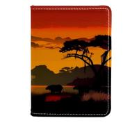 FVQL Custodia per passaporto da viaggio in ecopelle, 11,4 x 16,5 cm, motivo elefante con tramonto, Color1912, 11.5x16.5cm/4.5x6.5 in