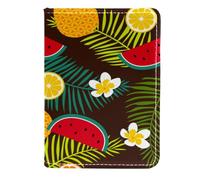 FVQL Custodia per passaporto da viaggio, in ecopelle, con foglie, frutta, limone, arancia, anguria, Color4667, 11.5x16.5cm/4.5x6.5 in