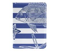 FVQL Custodia per passaporto da viaggio, in ecopelle, motivo a righe, stelle marine, conchiglie e pesci, Color5352, 11.5x16.5cm/4.5x6.5 in