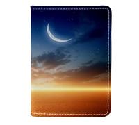 FVQL Custodia per passaporto per donne e uomini, accessorio da viaggio, motivo alba, luna, stella e mare, Color5396, 11.5x16.5cm/4.5x6.5 in