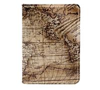 FVQL Porta passaporto, accessorio da viaggio per donne e uomini, motivo retrò con mappa del mondo con bussola, Color5074, 11.5x16.5cm/4.5x6.5 in, Rétro