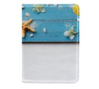 FVQL Porta passaporto, custodia per carte di credito, accessori da viaggio per donne e uomini, stelle marine in legno e infradito, Color5689, 11.5x16.5cm/4.5x6.5 in