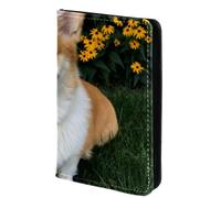 FVQL Porta passaporto da viaggio, 10 x 14 cm, in ecopelle, con cane Corgi e fiore, Multicolore 3200, 10x14cm/4x5.5 in