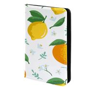 FVQL Porta passaporto da viaggio, 10 x 14 cm, in finta pelle, con fiori e foglie e limone, arancia, Multicolor1035, 10x14cm/4x5.5 in