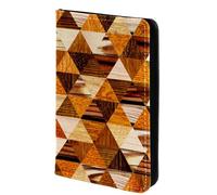 FVQL Porta passaporto in finta pelle, 10,2 x 14,9 cm, motivo retrò a triangolo in legno, Multicolor4264, 10x14cm/4x5.5 in