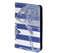 FVQL Porta passaporto in finta pelle, 10 x 14 cm, motivo a righe, stelle marine, conchiglie e pesci, Multicolore 2104, 10x14cm/4x5.5 in