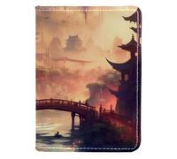FVQL Porta passaporto in finta pelle, 10 x 14 cm, per viaggi, pittura artistica e architettura e lago, Multicolor1420, 10x14cm/4x5.5 in