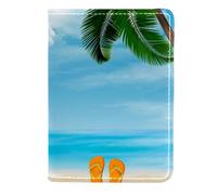 FVQL Porta passaporto in finta pelle per donne e uomini, infradito da spiaggia tropicale e palme, Colore2233, 11.5x16.5cm/4.5x6.5 in