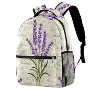 FVQL Zaini per la scuola per adolescenti con tasche multiple, motivo vintage con fiori di lavanda, Color1006, 29.4x20x40cm/11.5x8x16in