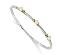Fw Bottone Perla Antiscivolo Braccialetto .925 Argento Sterling 14K Oro Accento