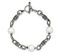 Fw Perla 7.5 " Alternare Bracciale .925 Argento Sterling 14K Oro Accento Shey