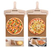 FWEEK 2 Pezzi Pala Pizza Scorrevole 58x30cm Con Manico, Buccia per Pizza Che Trasferisce Perfettamente, Colore Legno