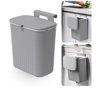 FWEEK Pattumiera da appendere con coperchio scorrevole, cestino per rifiuti da 9 l con coperchio, in plastica, per armadio, cucina, camper, bagno, WC, camera da letto, soggiorno, ufficio, grigio