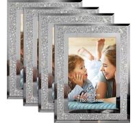 FWEEK Set di 4 Cornice Foto 10 X 15 cm, Cornice Glitterata, Cornice in Vetro per Case, Uffici, Foto Di Nozze, Regalo, Orizzontale o Verticale