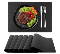 FWEEK Set di 6 tovagliette lavabili, 43x30CM Similpelle nera Impermeabile, tovaglietta lavabile, tovaglietta da tavolo Tovaglietta antiscivolo, tovaglietta in pelle Tovaglietta da tavolo