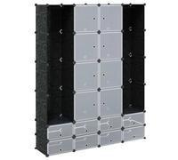 FWIKDUN Armadio Modulare 18 Scomparti Bianco Nero 37x146x180,5 cm | Plastica Con Steli Cromati, Facile Da Montare, Per Camera Da Letto, Soggiorno