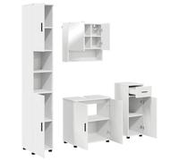 FWIKDUN Badezimmermöbel-Set mit Tür 4 pcs Weiß Holzwerkstoff & Metall | Wandmontierter Waschtisch, 3 Schränke, Schwarz-Braun Design, Platzsparend, Einfache Montage