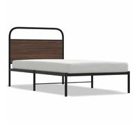FWIKDUN Bettgestell ohne Matratze 90x190 cm Braun Eichen-Optik Stahl | Stahlrahmen, Lattenrost, Kopfteil, stabiles Fundament, pflegeleicht, moderne Optik