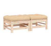 FWIKDUN Garden Stool with Cushion 2 Pack Solid Pine Wood | Modular Design, Outdoor Use, Max 110 kg per Seat, Easy to Rearrange