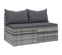 FWIKDUN Garten-Mittelsofas 2er Set Grau Poly Rattan mit Kissen | Wetterbeständig, Pulverbeschichteter Stahlrahmen, Dicke Polster, Montageanleitung Inklusive