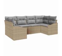 FWIKDUN Gartensofa-Set 6 Pcs Beige Und Hellgrau Poly-Rattan | Modular Mit Akazienholz, Wasserabweisende Tasche, Für Terrasse Und Garten