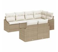 FWIKDUN Gartensofa-Set 7-teilig Beige Weiß Poly-Rattan mit Kissen | Wetterfest, Stahlrahmen, modulares Design, wasserdichte Tasche, für Garten Terrasse