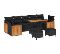 FWIKDUN Gartensofa-Set mit Kissen 10 pcs Schwarz | Poly Rattan, Abnehmbare Bezüge, Wetterfest, UV-Schutz, Einfache Montage, Für Terrasse