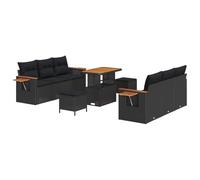FWIKDUN Gartensofa-Set mit Kissen 11 pcs Schwarz Poly-Rattan | Modular, für Terrasse und Garten, pulverbeschichteter Stahlrahmen, Akazienholz, einfache Montage