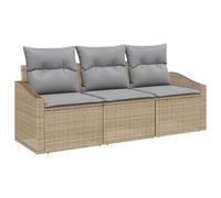 FWIKDUN Gartensofa-Set mit Kissen 3 pcs Beige Hellgrau Poly-Rattan | Wetterfest, Stahlrahmen, wasserdichte Tasche, für Terrasse und Garten