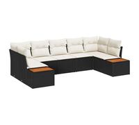 FWIKDUN Gartensofa-Set Mit Kissen 7 Pcs Schwarz Creme Polyrattan | Modular, Stahlrahmen Pulverbeschichtet, Akazienholz Akzente, Wasserfeste Tasche, Für Terrasse Garten
