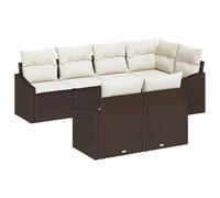 FWIKDUN Gartensofa-Set mit Kissen 7-teilig Braun Weiß Poly-Rattan | Modular mit Stahlrahmen, wetterfest, wasserdichte Tasche, für Terrasse und Garten